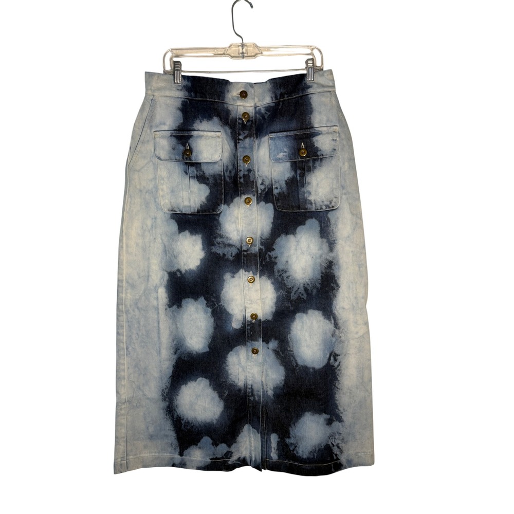 Julia Allert Blue Cloud Wash Denim Cargo Midi Skirt XL High Waist Cotton